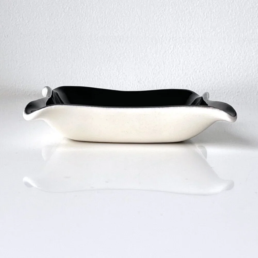 Vintage MCM Mid Century Sascha Brastoff Atomic Black Floral Ceramic Square Dish